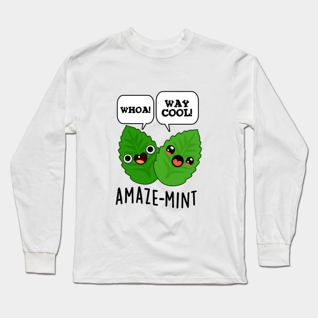 Amaze-mint Cute Mint Leaves Pun Long Sleeve T-Shirt by punnybone